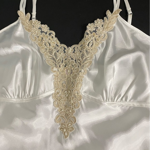 Vintage Linea Donatella Satin Bead Lace Maxi Slip Babydoll Dress White Dollcore - Picture 7 of 13